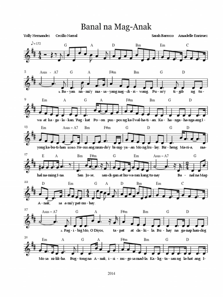 Banal Na Mag-Anak Piano Sheet Music Chords and Lyrics | PDF