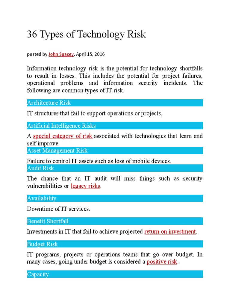 36 Types of Technology Risk PDF Vulnerability Risk