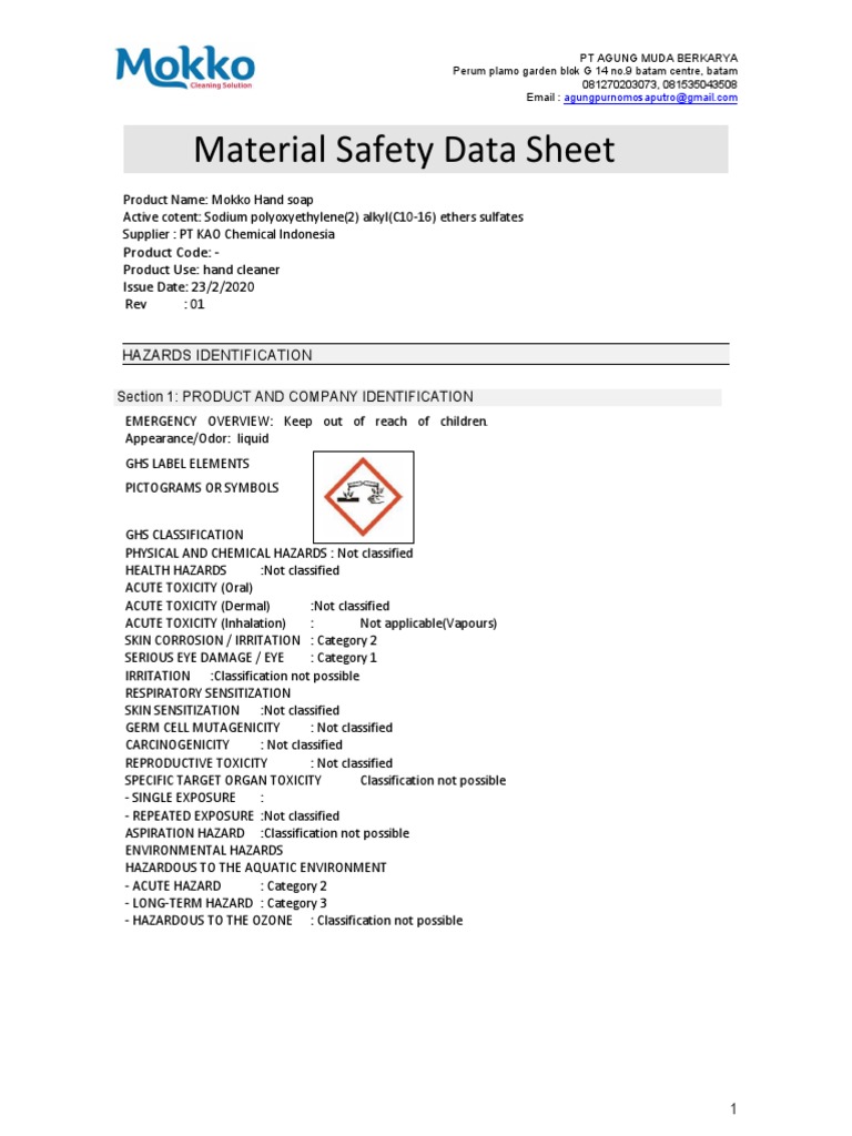 MSDS Handsoap | PDF | Toxicity | Safety