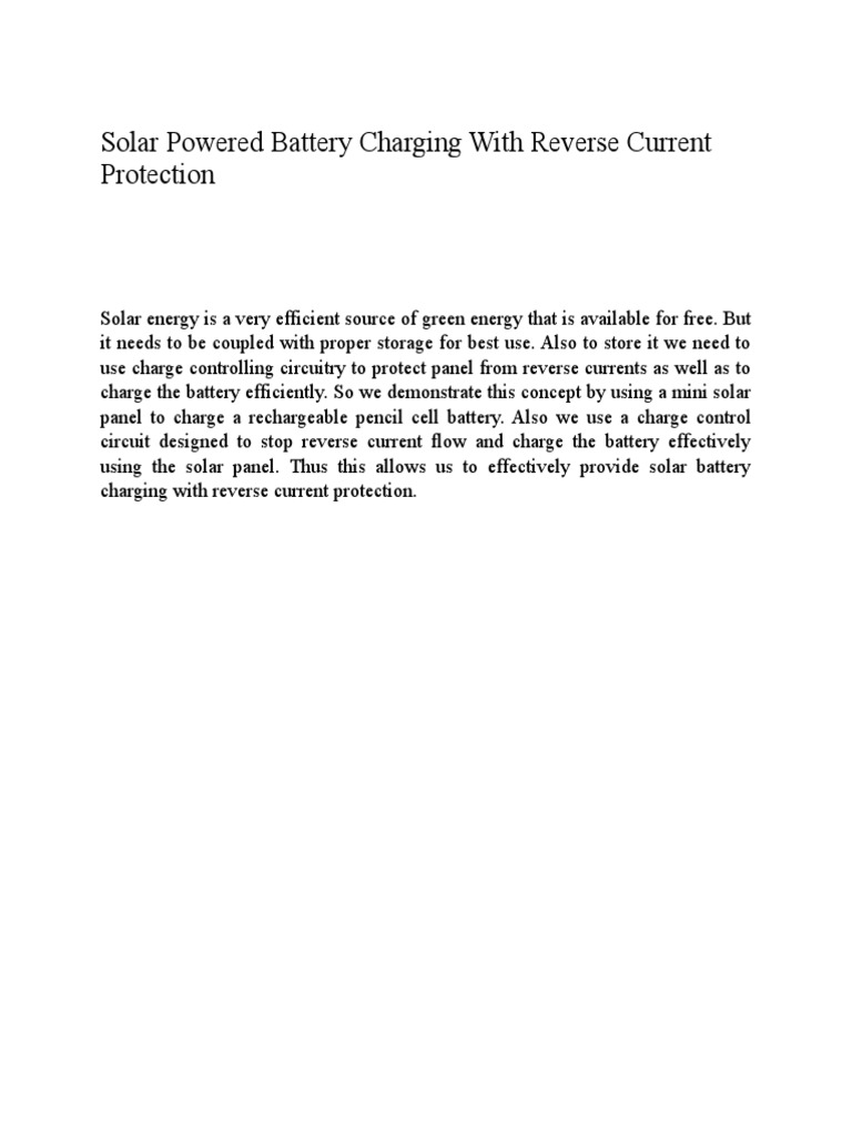 Solar Powered Battery Charging With Reverse Current Protection PDF