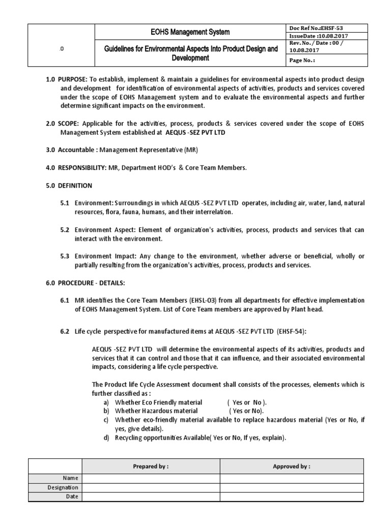 Guidelines For Environmental Aspects Into Product Design and ...