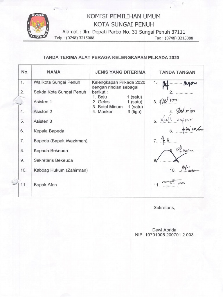Tanda Trima Alat Peraga Pilkada | PDF