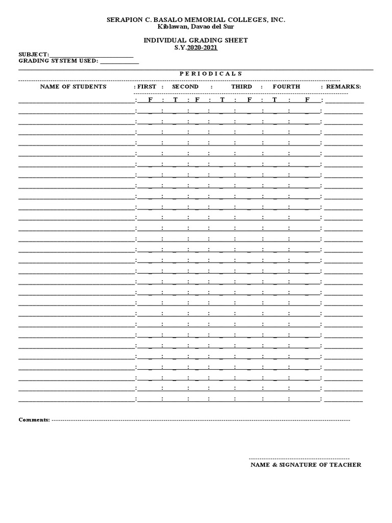 Individual Grading Sheet S.Y. 2020-2021 | PDF | Educational Stages ...