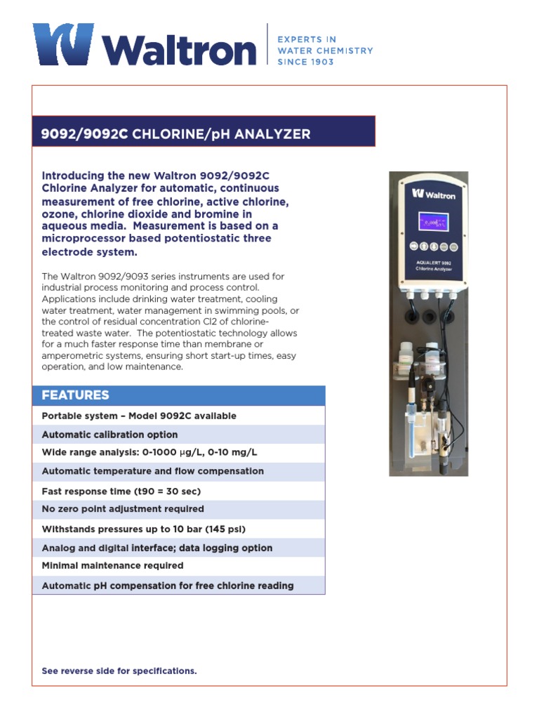 Waltron 9092C Chlorine Analyzer Features | PDF | Water Purification ...