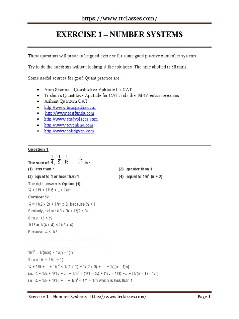 Number Systems Practice Exercises | PDF | Numbers | Decimal