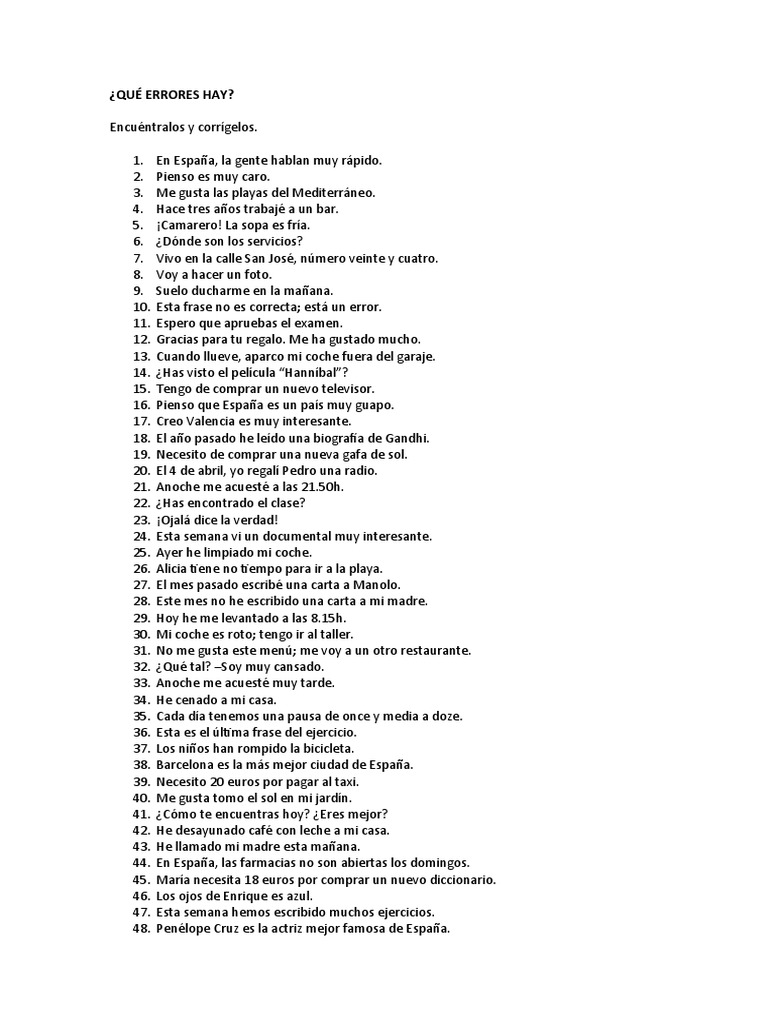Errores comunes en español escrito | PDF | Restaurante y Catering ...