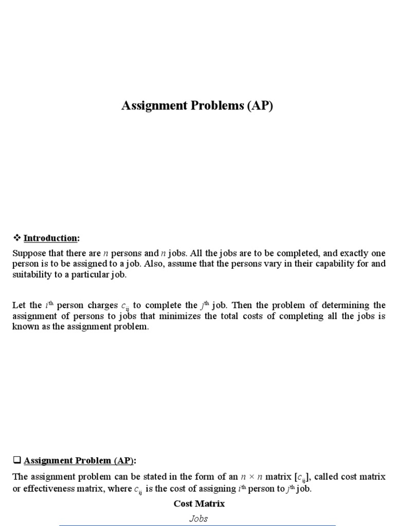 Assignment Problems (AP) | PDF | Matrix (Mathematics) | Algebra