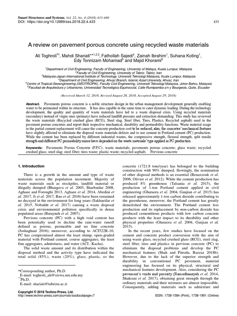 A Review On Pavement Porous Concrete Using Recycled Waste Materials ...