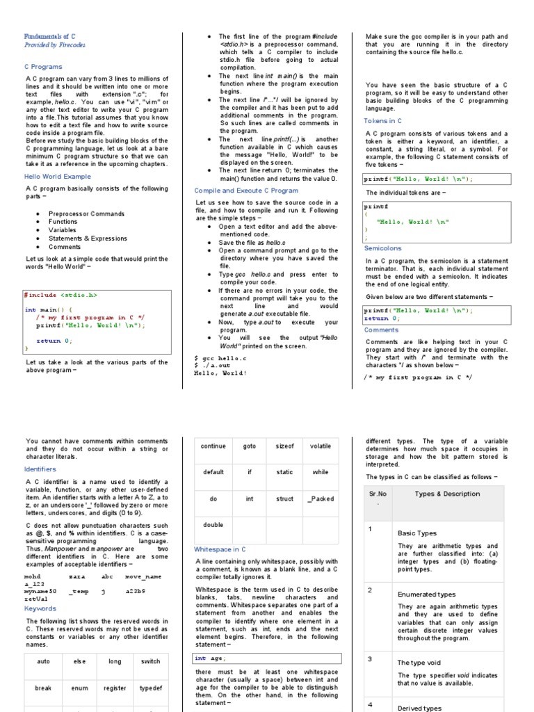 C Programs: Provided by Firecodes | PDF | Integer (Computer Science ...