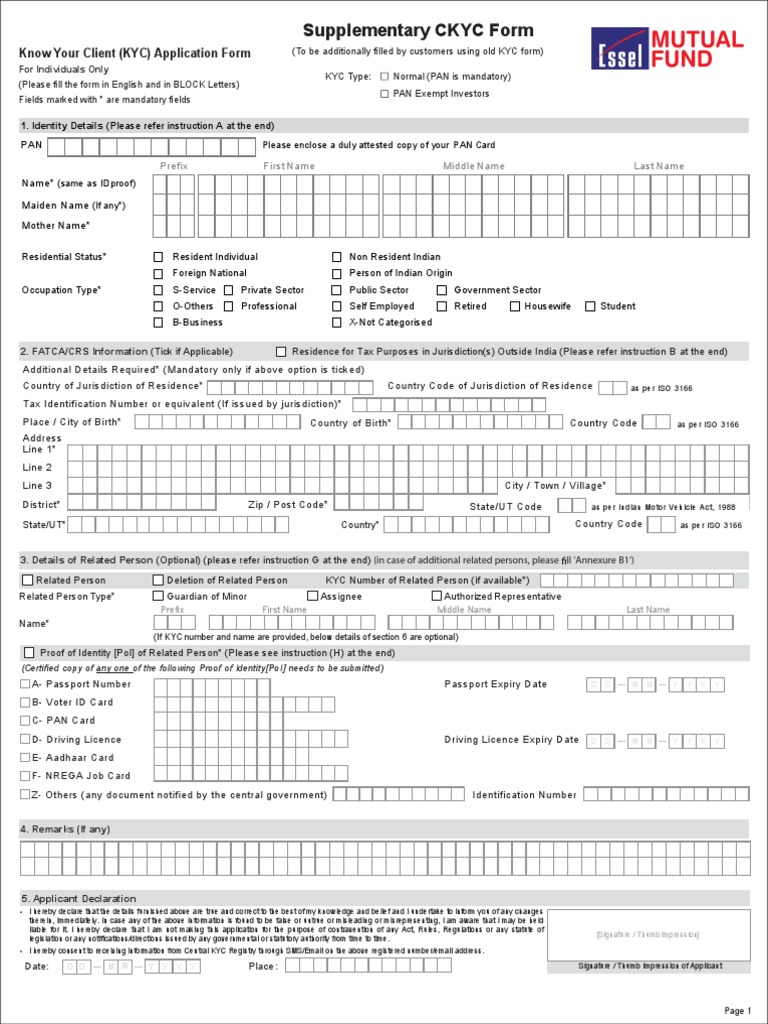KYC Application Form Instructions | PDF | Identity Document ...