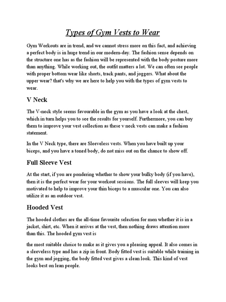 Types of Gym Vests To Wear PDF Clothing Fashion