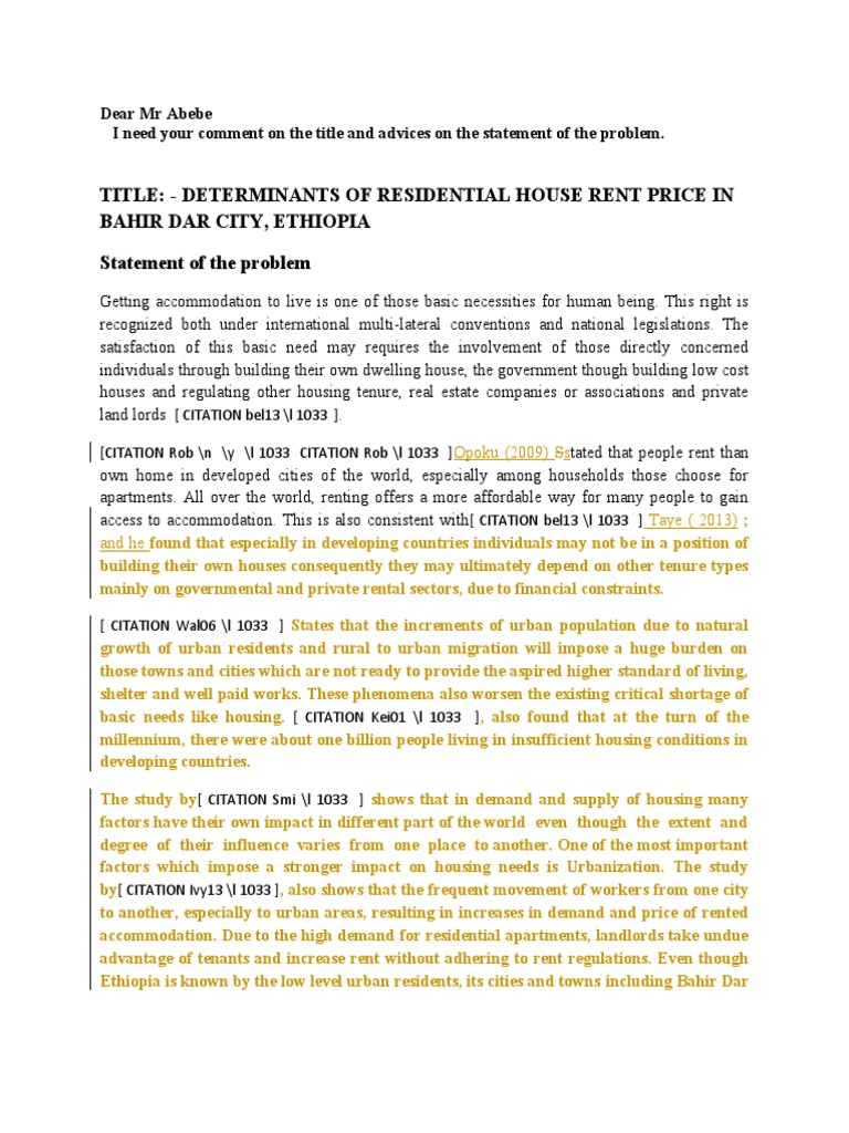 Title Determinants of Residential House Rent Price in Bahir Dar City