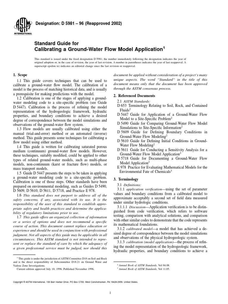 Calibrating A Ground-Water Flow Model Application: Standard Guide For ...