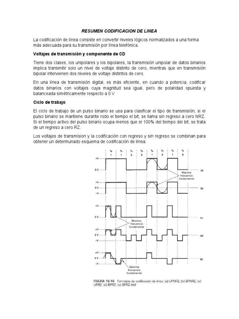 Resumen de Codificación de Línea | PDF | Tecnología de información y ...