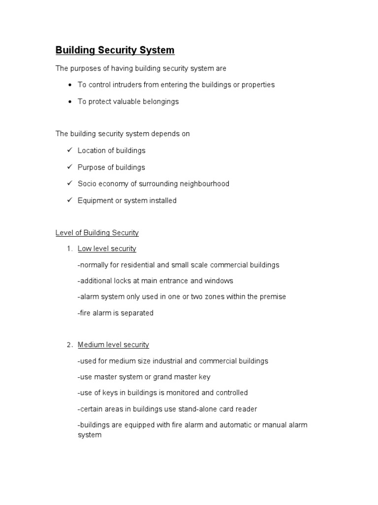 Building Security System | PDF | Security Alarm | Closed Circuit Television