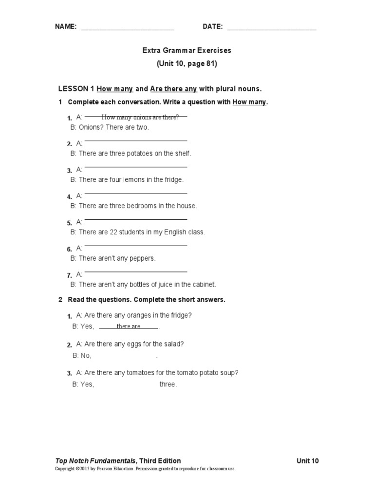 Extra Grammar Exercises (Unit 10, Page 81) : NAME: - DATE | PDF ...