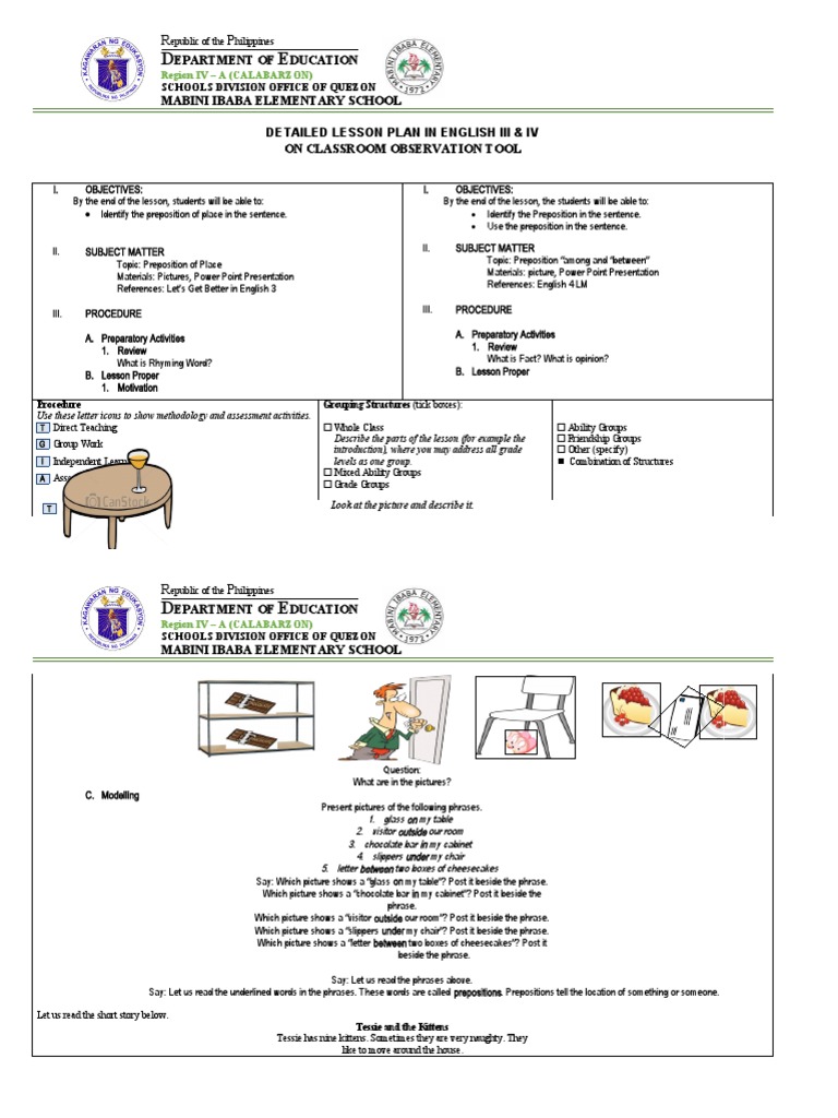 English COT in Multi Grade PDF Lesson Plan Teaching