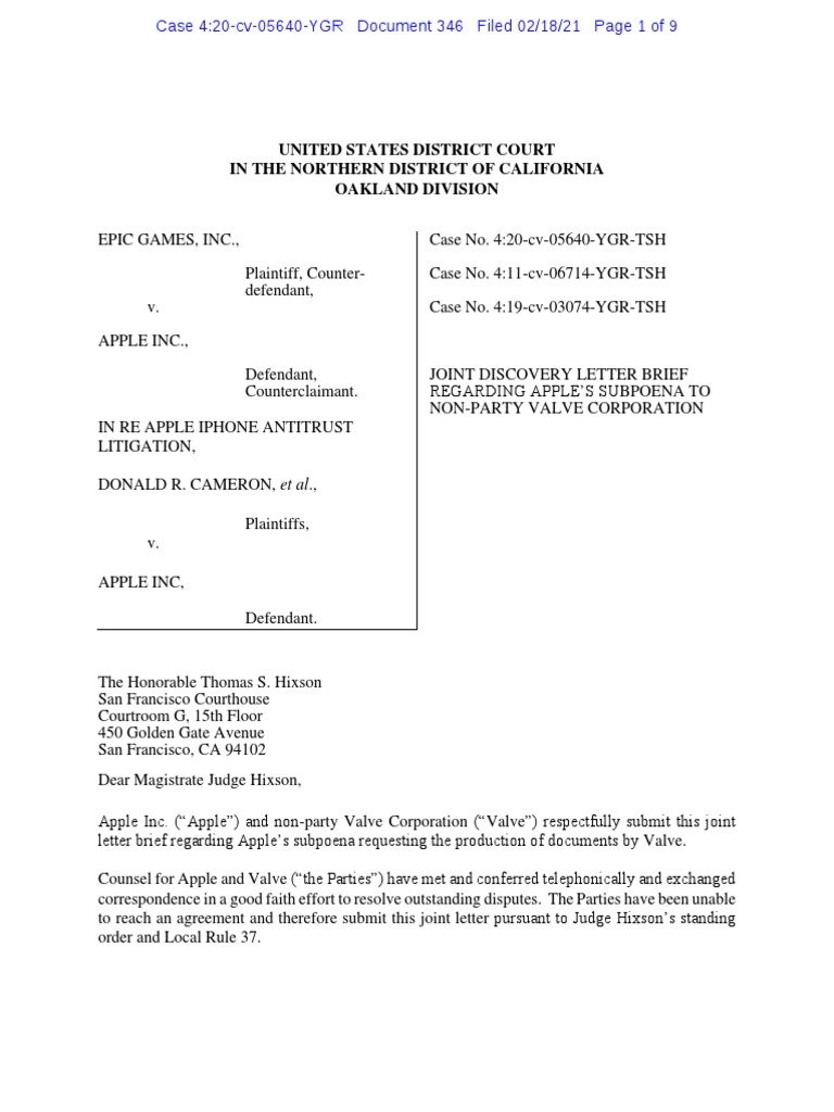 Apple Subpoena for Valve Revenue Data | PDF | Sanitization (Classified ...
