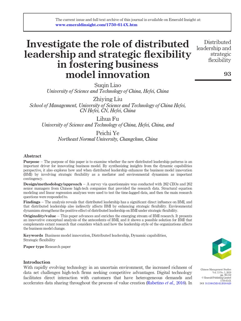 Investigate The Role of Distributed Leadership and Strategic Exibility ...