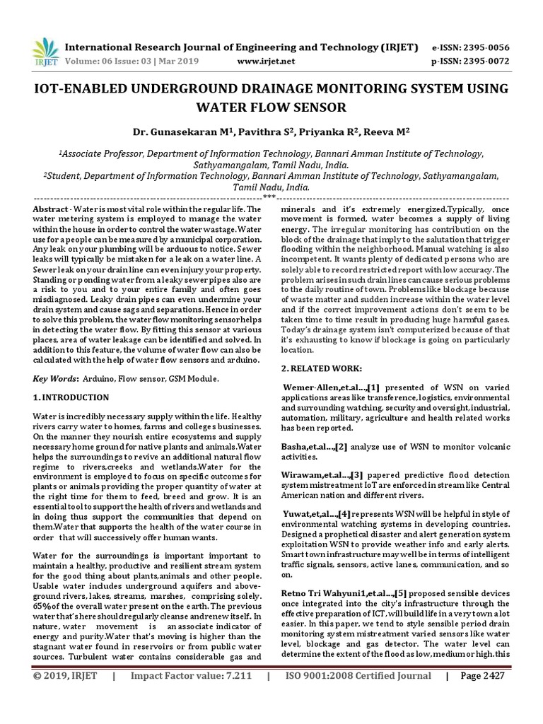 Enabled Underground Drainage Monitoring System Using Water Flow Circuit Diagram
