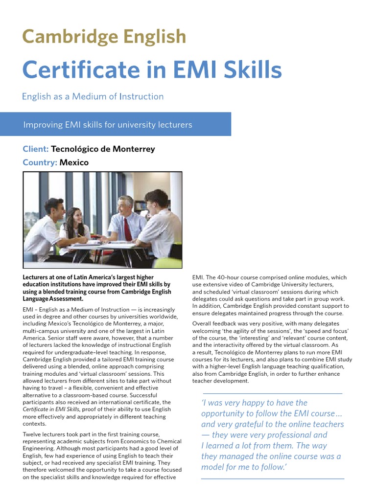Improving Emi Skills For University Lecturers PDF Distance