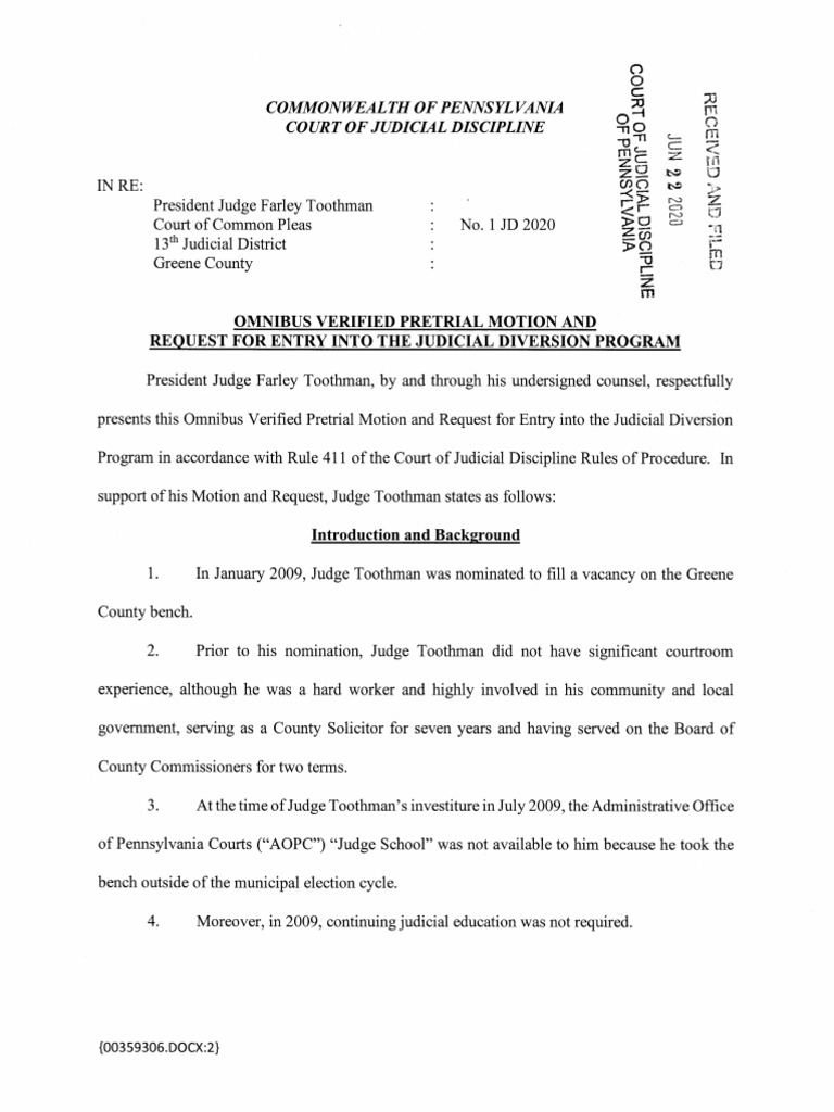 Respondents Omnibus Verified Pretrial Motion and Request For Entry Into