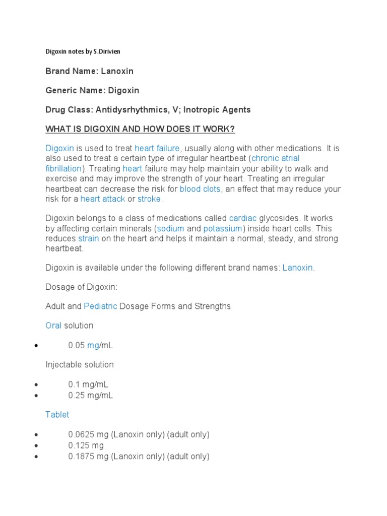 Digoxin Notes by S PDF Dose (Biochemistry) Chemistry