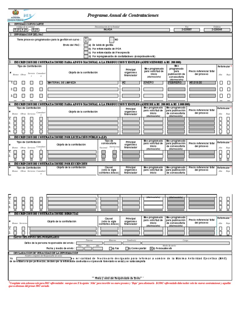 Formulario Pac para Registro de Inicio Gestion PDF Business