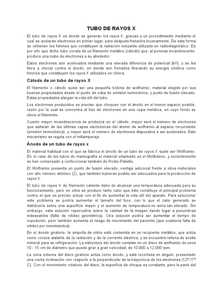 Partes y funciones del tubo de rayos X | PDF | Rayo X | Ánodo