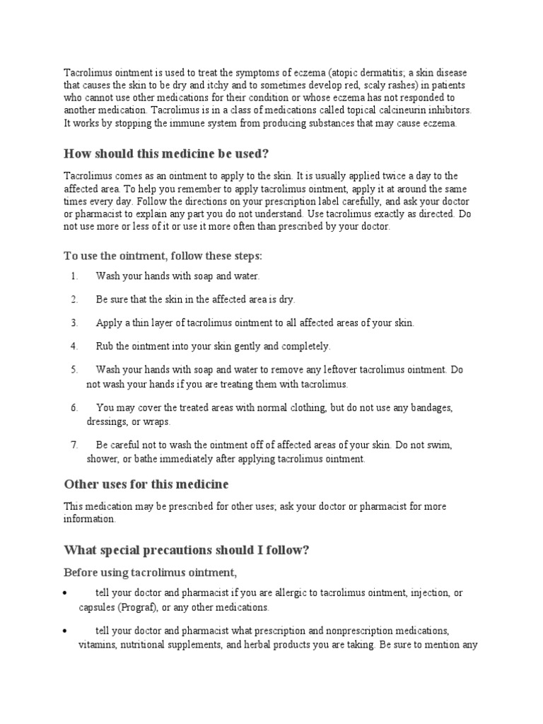 Tacrolimus Ointment for Eczema Treatment | PDF | Dermatitis | Topical ...