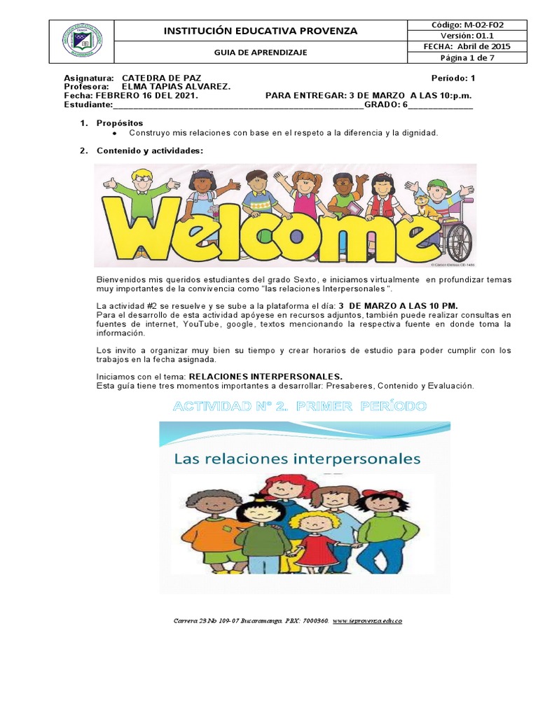 Guía de Aprendizaje: Relaciones Interpersonales | PDF | Comunidad ...
