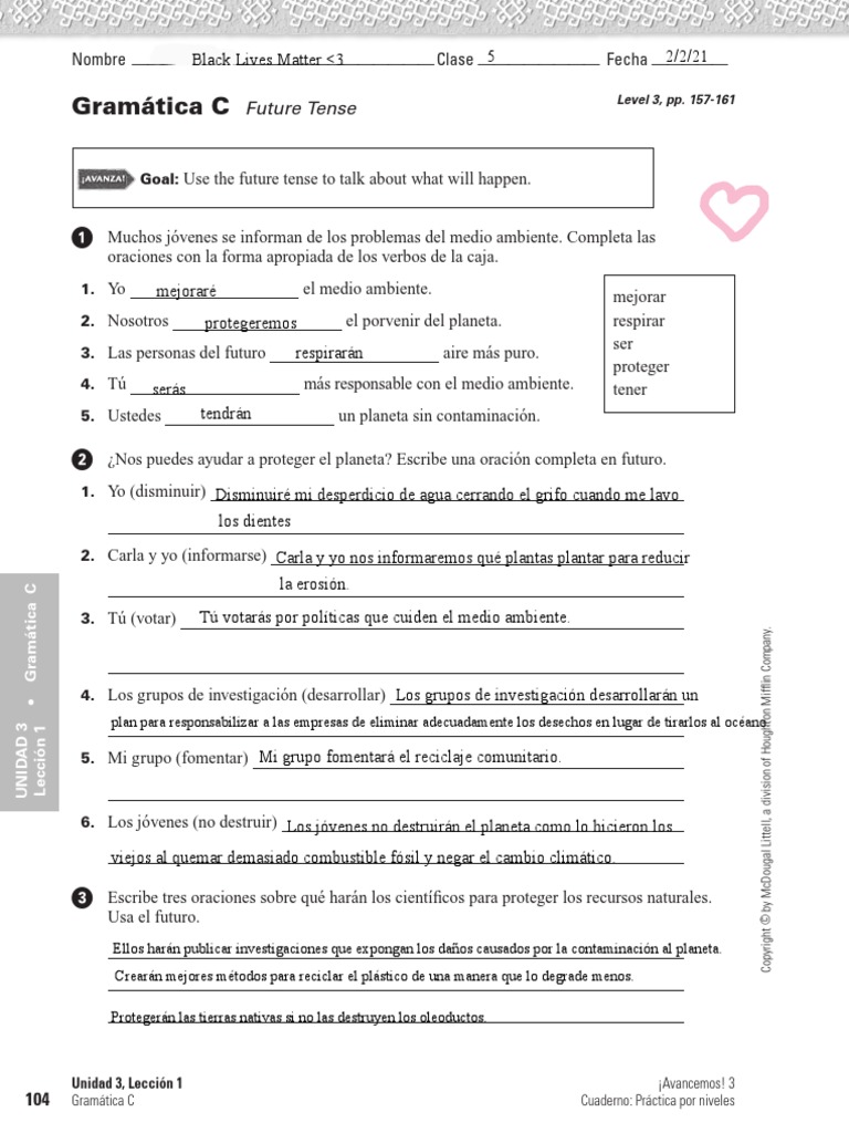 Unidad 3 leccion 2 vocabulario a answers