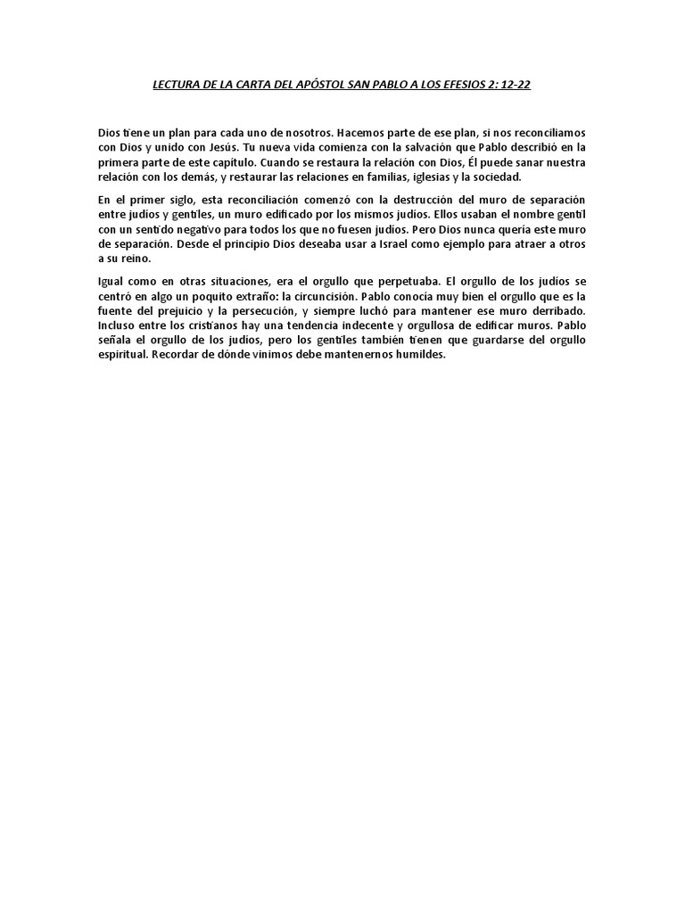 LECTURA DE LA CARTA DEL APÓSTOL SAN PABLO A LOS EFESIOS 2 PDF