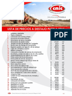 Lista de Precios A Destajo Puebla 2015