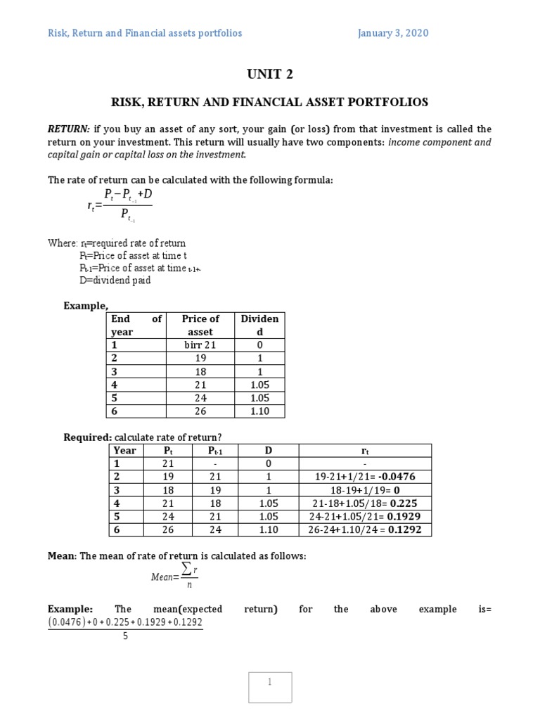 Risk and Return in Financial Portfolios | PDF | Mathematical And ...