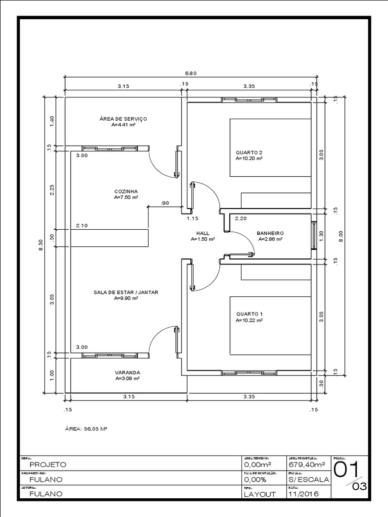 Planta Baixa de Casa com 2 Quartos | PDF