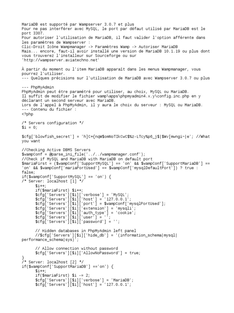 Utiliser MariaDB avec Wampserver 3.0.7 | PDF | MySQL | Bases de données