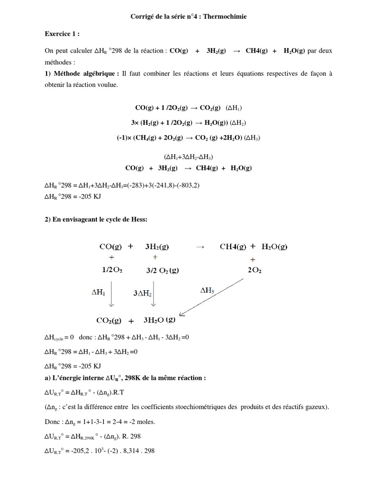 Corrigé d'exercices en thermochimie | PDF | Méthanol | Enthalpie