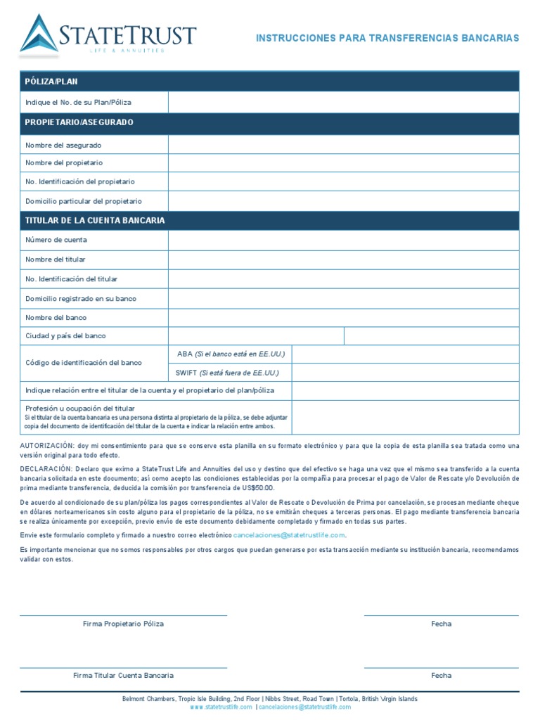Instrucciones de Transferencia Bancaria | PDF | Transferencia bancaria ...