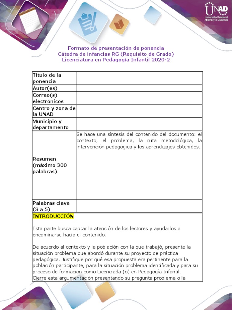 Formato de Ponencia | Descargar gratis PDF | Pedagogía | Educación de ...