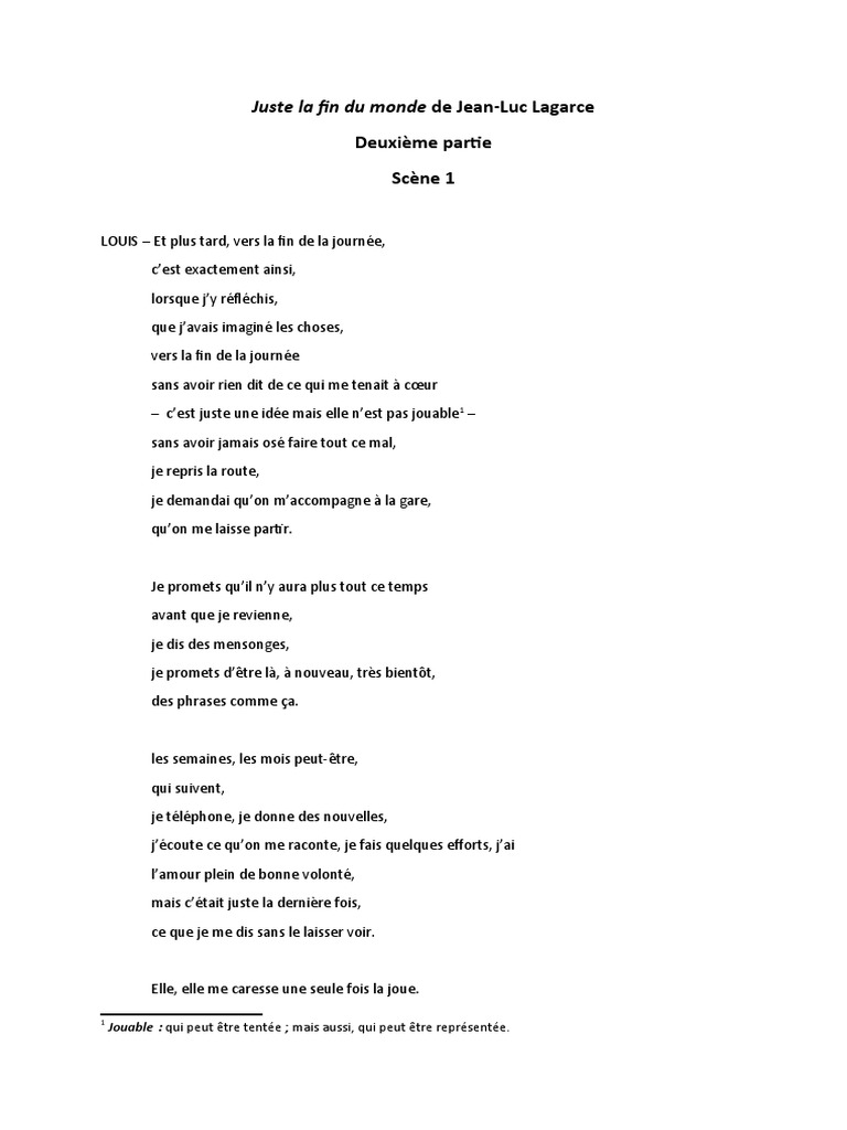 Juste La Fin Du Monde Dissertation Pdf Lagarce - Juste La Fin Du Monde | PDF