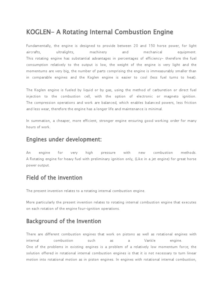 Koglen Rotating Combustion Engine Overview | PDF | Internal Combustion ...