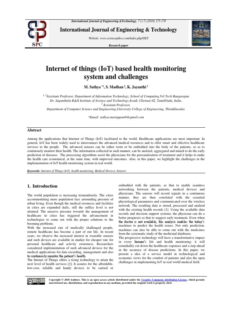 Internet of Things (Iot) Based Health Monitoring System and Challenges ...