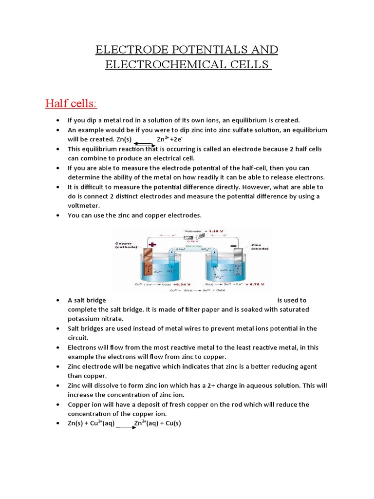 Understanding Electrochemical Cells: Measuring Electrode Potentials and ...