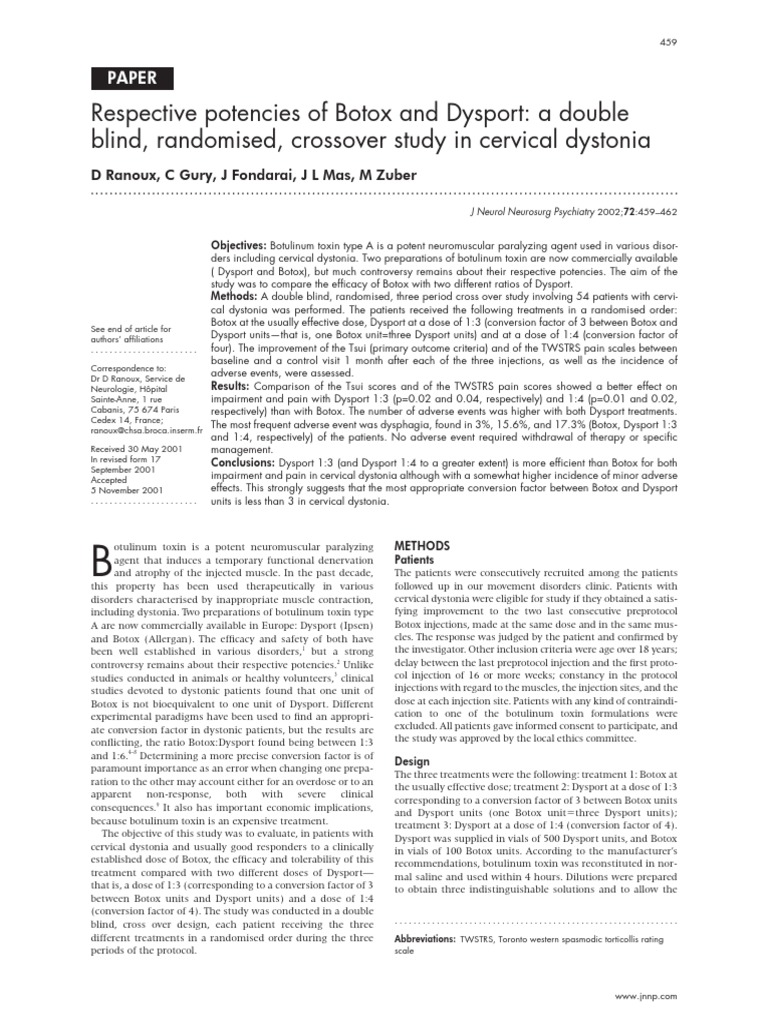 Estudo Botox e Distonia DC | PDF | Botulinum Toxin | Dystonia