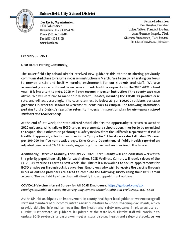BCSD In-Person Instruction Update 2021 | PDF | Special Education ...