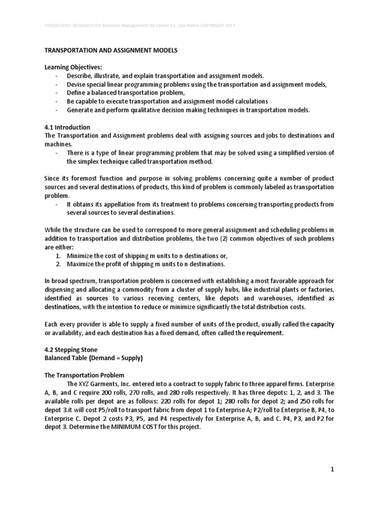 Acg002-Transportation and Assignment Models | PDF | Linear Programming ...