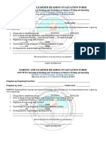 Parent and Learner Reading Evaluation Form