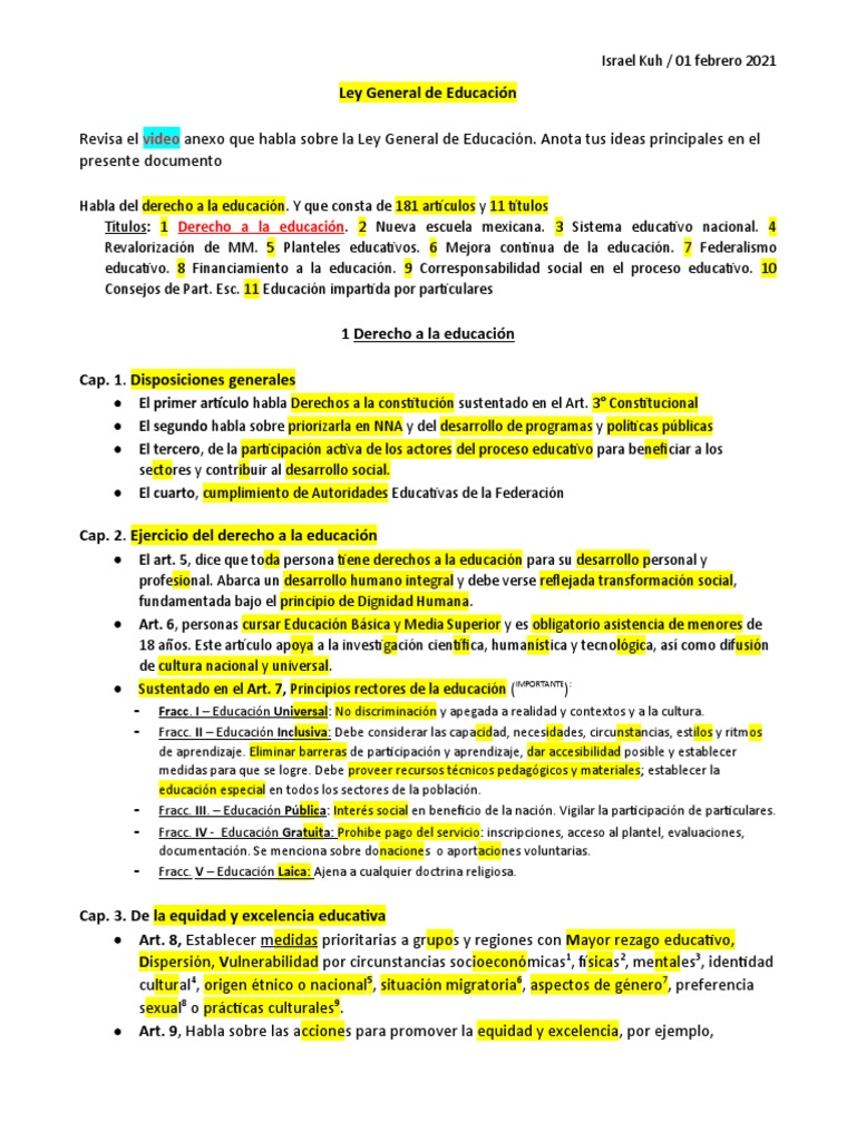 Ley General de Educación: Derechos y Artículos | PDF | La naturaleza ...