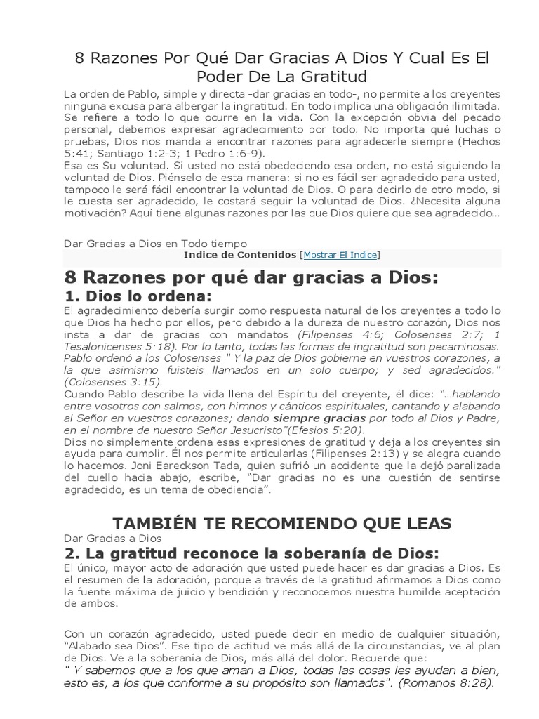 8 Razones para Agradecer a Dios | PDF | Gratitud | Cristo (título)